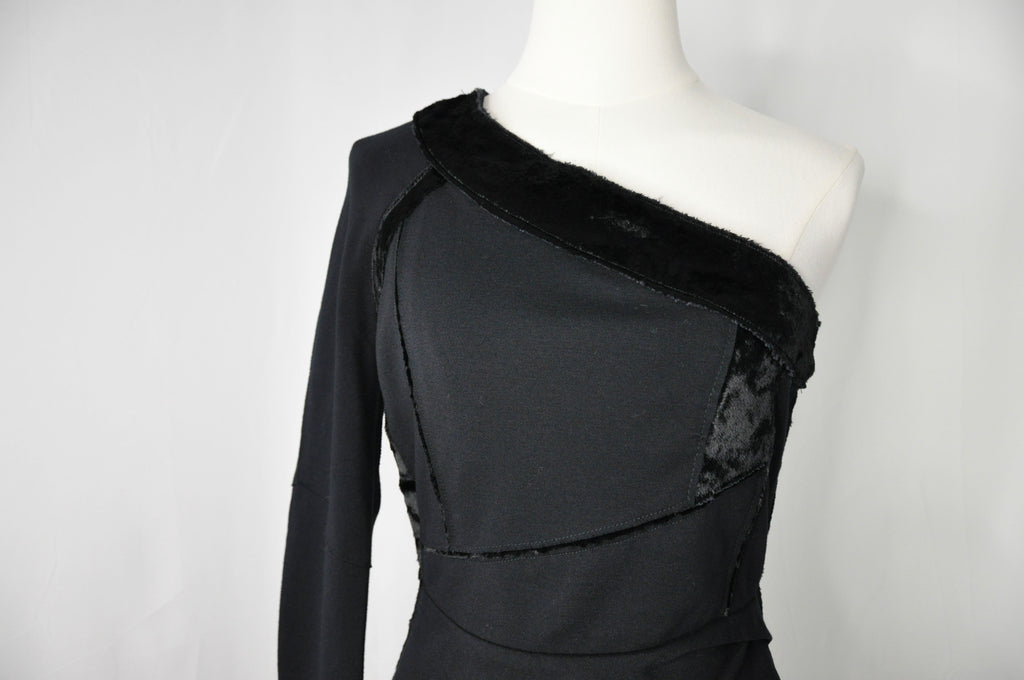 Adolfo Dominguez Vintage 2010s Cocktail Dress with Vegan fur detail