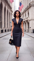 Vintage Celine 2000s Black Pinstriped Dress