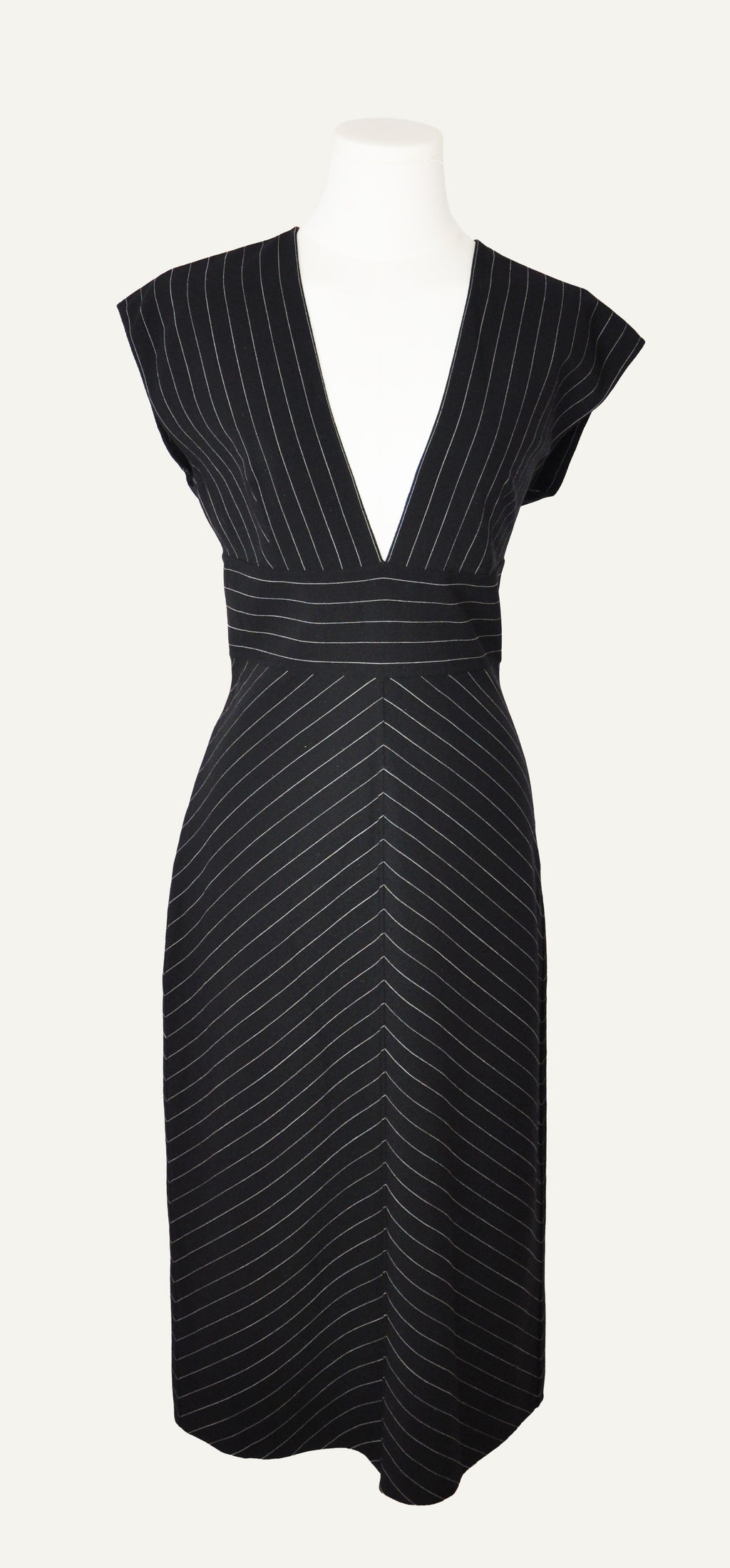 Vintage Celine 2000s Black Pinstriped Dress