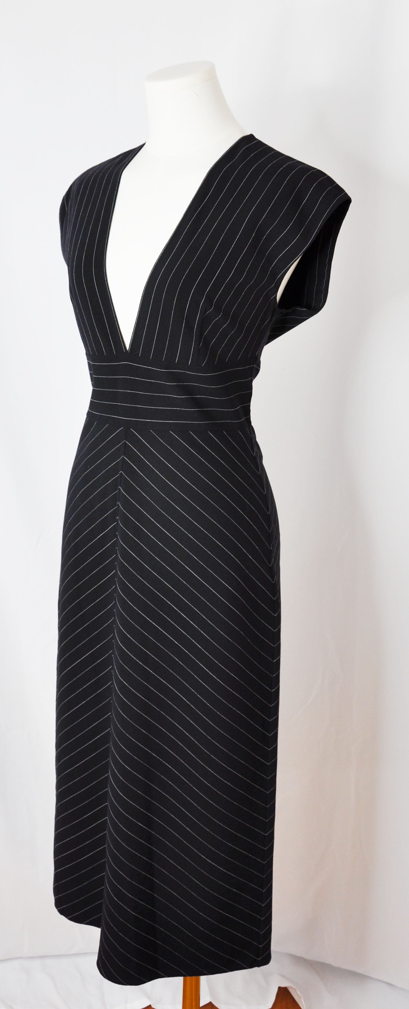 Vintage Celine 2000s Black Pinstriped Dress